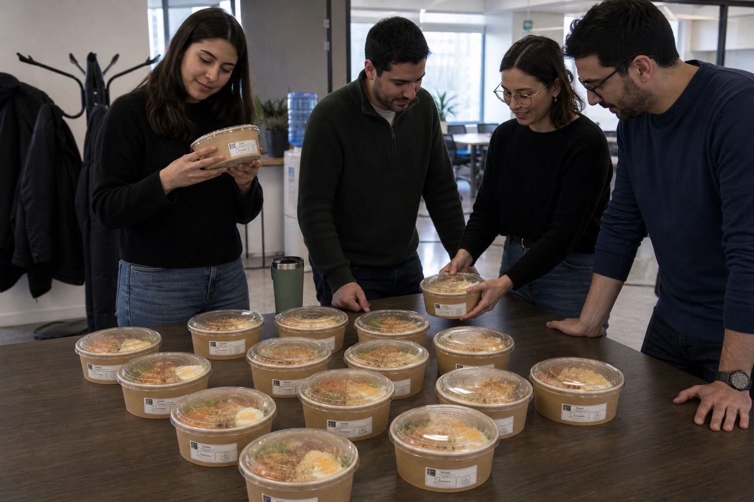 Equipo buscando sus almuerzos por nombre