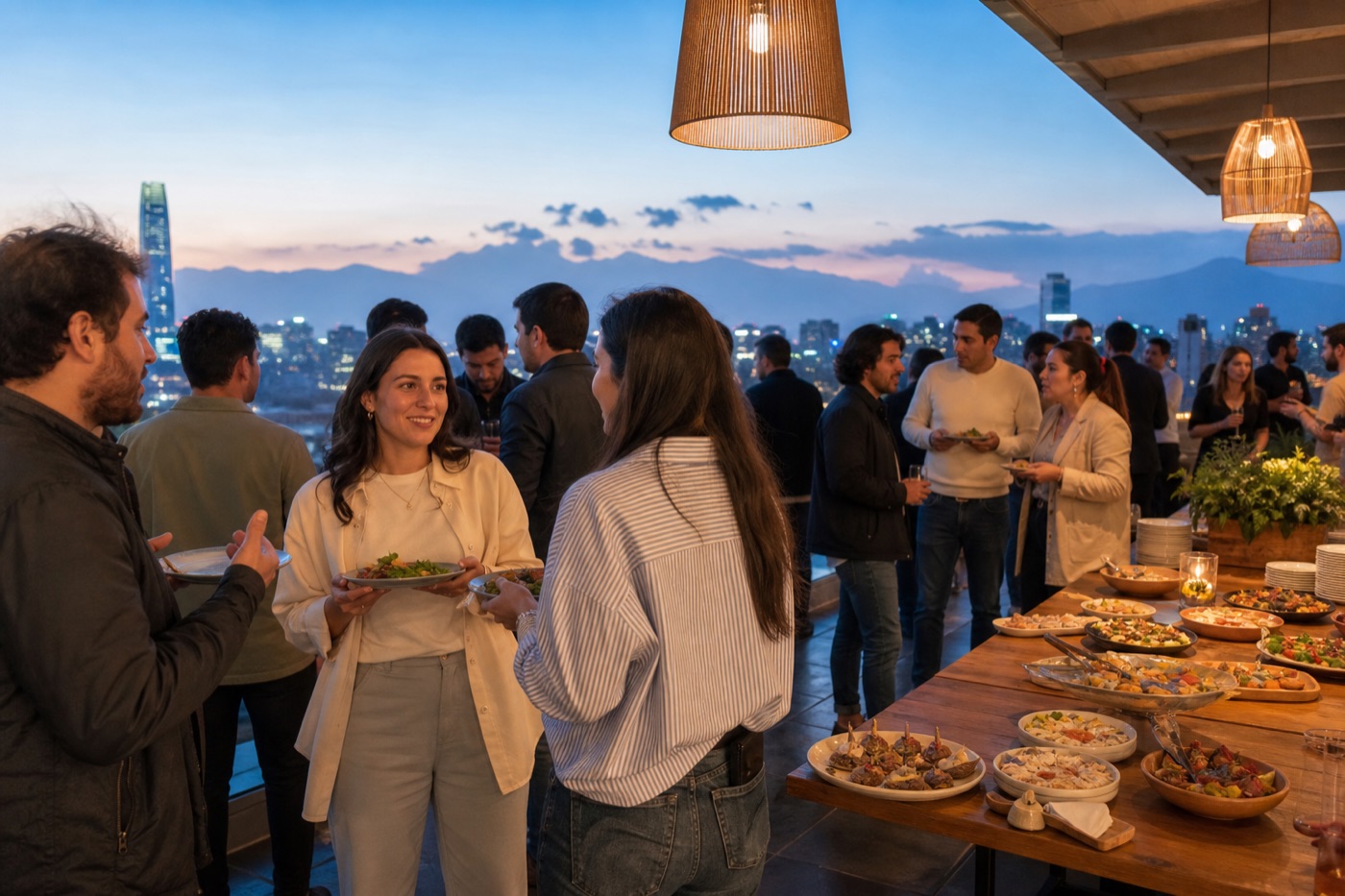 Evento de comunidad SaaS en un rooftop de Santiago